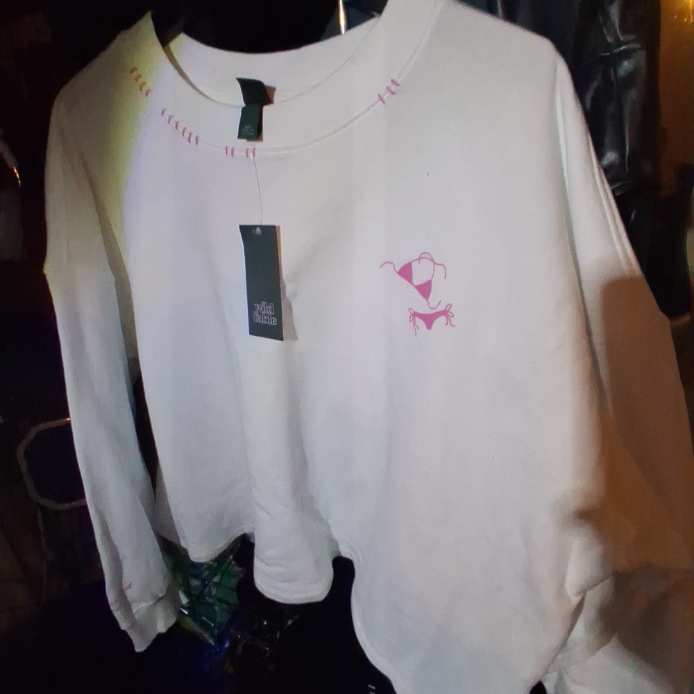 White Sweater with Pink Design
